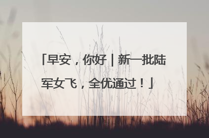 早安，你好｜新一批陆军女飞，全优通过！