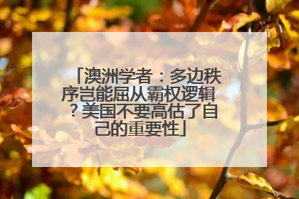 澳洲学者：多边秩序岂能屈从霸权逻辑？美国不要高估了自己的重要性